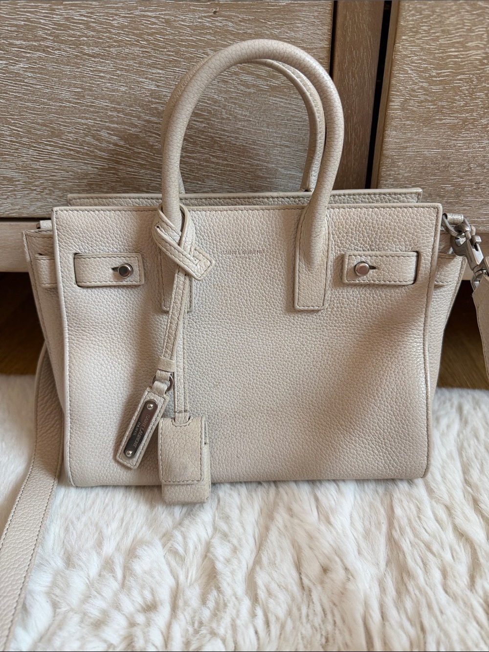 Saint Laurent White Nano Sac de Jour Souple Bag